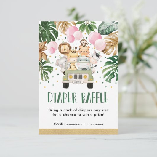 Carte D'accompagnement Jungle Safari Balloon rose Bébé Fille Déchets Raff (Debout devant)