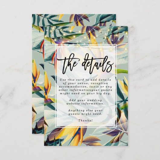 Carte D'accompagnement jungle tropicale fleurie mariage détails informati (Devant / Derrière)