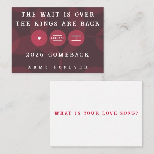Carte D'accompagnement Kings are Back ARIRANG Comeback Freebie Card (Devant / Derrière)