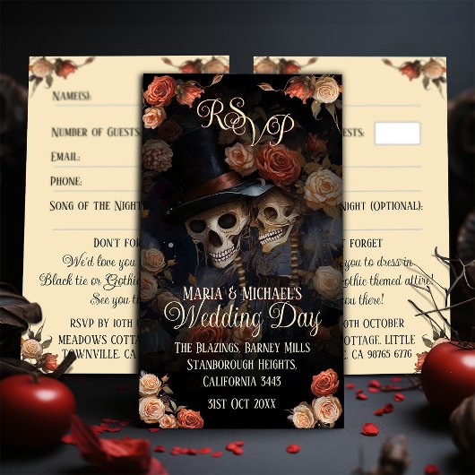 Carte D'accompagnement Kissing Skeletons RSVP Mariage gothique