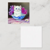 Carte D'accompagnement Kitten blanc vintage aux fleurs roses (Devant / Derrière)