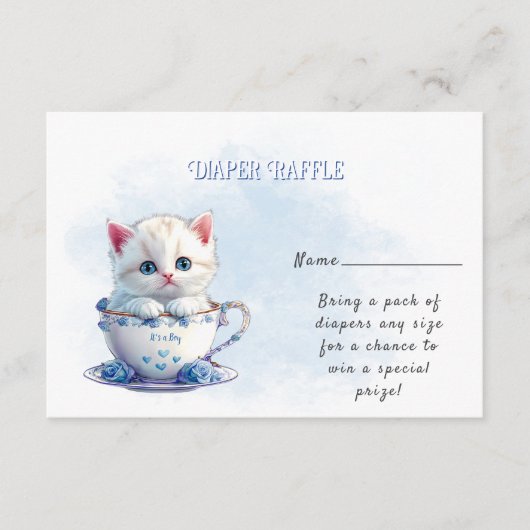 Carte D'accompagnement Kitten dans Baby shower de fleurs bleues de coupe (Devant)
