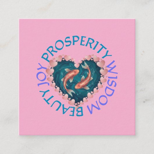 Carte D'accompagnement Koi bonne fortune rose et turquoise  (Devant)