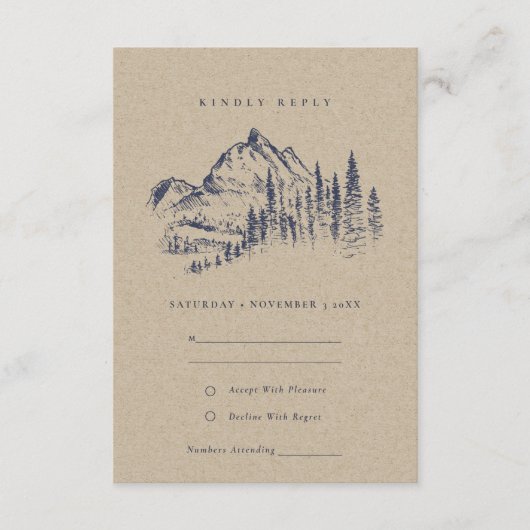 Carte D'accompagnement Kraft Pine Woods Mountain Sketch Wedding RSVP (Devant)