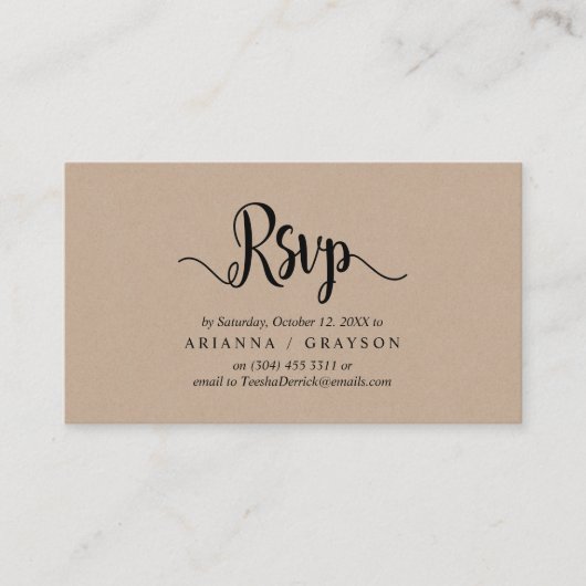 Carte D'accompagnement Kraft rustique moderne, police noire, réponse RSVP (Devant)