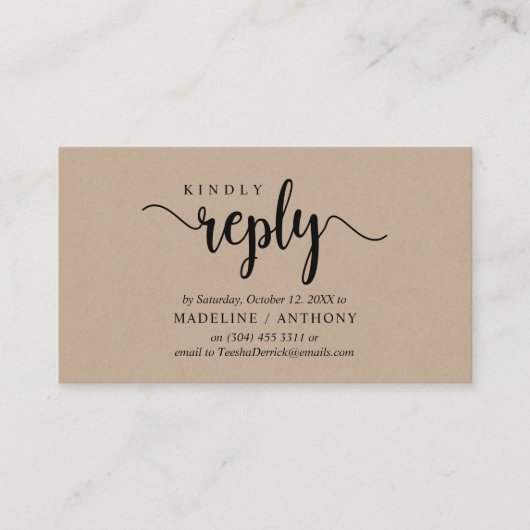 Carte D'accompagnement Kraft rustique moderne, police noire, réponse RSVP (Devant)