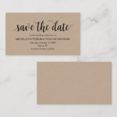 Carte D'accompagnement Kraft rustique, script noir, mariage Sauvez la dat (Devant / Derrière)