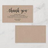 Carte D'accompagnement Kraft rustique, Script noir, Merci Mariage (Devant / Derrière)