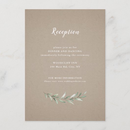 Carte D'accompagnement Kraft simple rustique mariage de verdure (Devant)