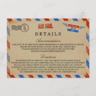 Carte D'accompagnement La collection de mariage Vintage Airmail
