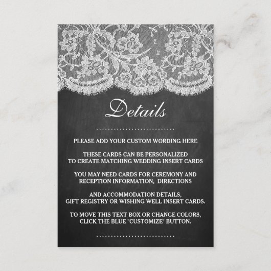 Carte D'accompagnement La collection de Mariages Chalkboard & Lace (Devant)