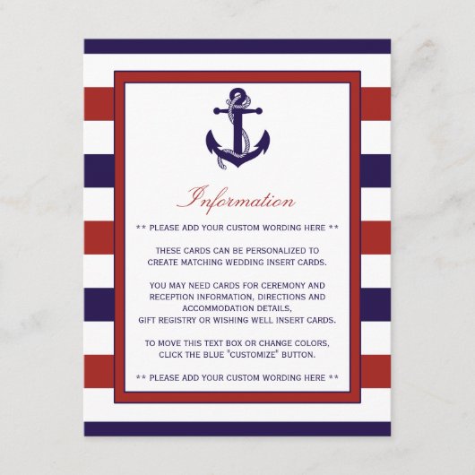 Carte D'accompagnement La collection de Mariages d'Ancres nautiques Red & (Devant)