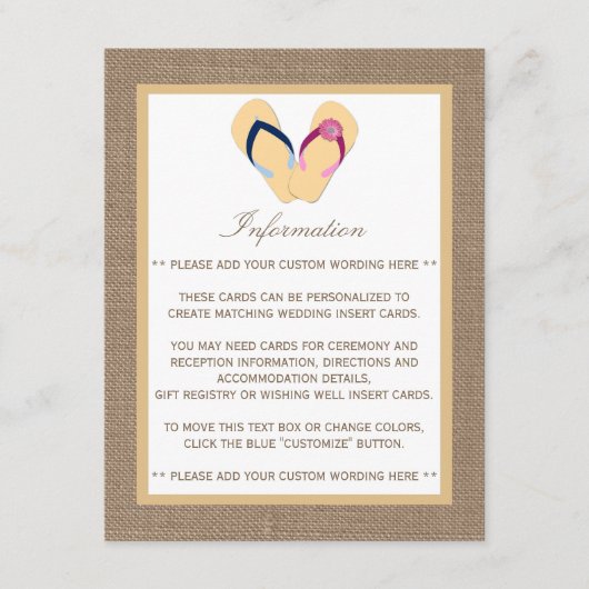 Carte D'accompagnement La collection de Mariages Flip Flop Sand Beach Bur (Devant)