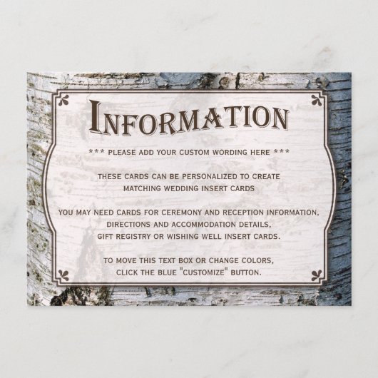 Carte D'accompagnement La collection de Mariages Rustic Silver Birch Tree (Devant)