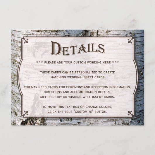 Carte D'accompagnement La collection de Mariages Rustic Silver Birch Tree (Devant)