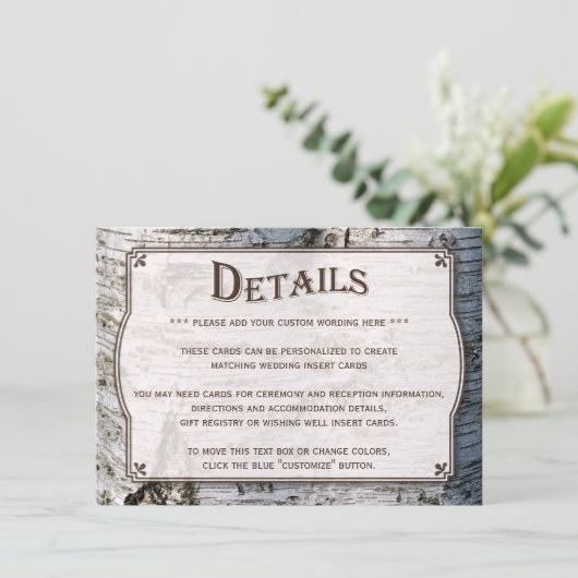 Carte D'accompagnement La collection de Mariages Rustic Silver Birch Tree (Debout devant)
