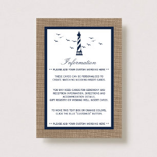 Carte D'accompagnement La collection Mariage de Burlap du phare nautique