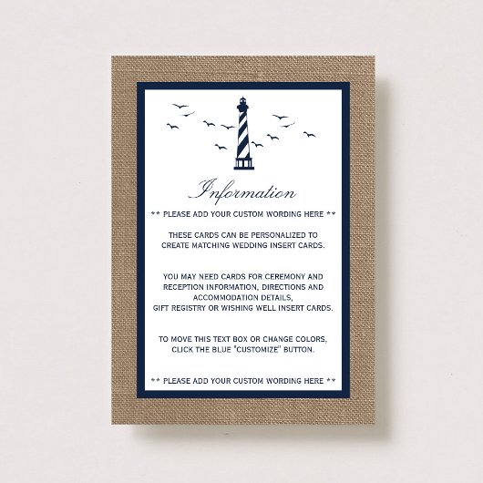 Carte D'accompagnement La collection Mariage de Burlap du phare nautique