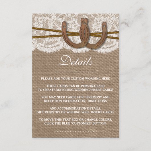 Carte D'accompagnement La collection Rustic Horseshoe Mariage (Devant)