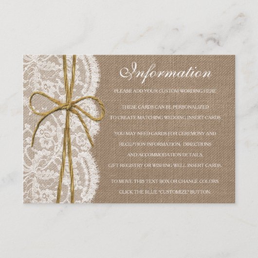 Carte D'accompagnement La collection Rustique de Mariages de Bow Twine (Devant)