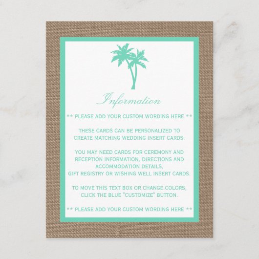 Carte D'accompagnement La collection Tropical Palm Tree Beach Wedding (Devant)