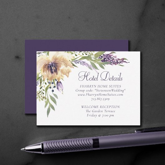 Carte D'accompagnement La verdure de l'anémone | Floral Purple Boho Hotel