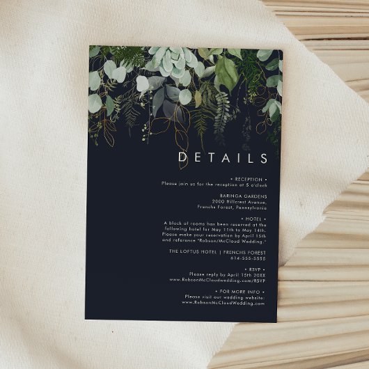 Carte D'accompagnement La verdure et la feuille d'or | Détails Dark Navy