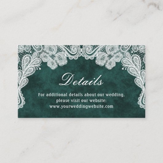 Carte D'accompagnement Lace Emerald Green Velvet Mariage Détails Site Int (Devant)