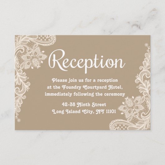 Carte D'accompagnement Lacy Floral Brown & White Lace Mariage Réception (Devant)