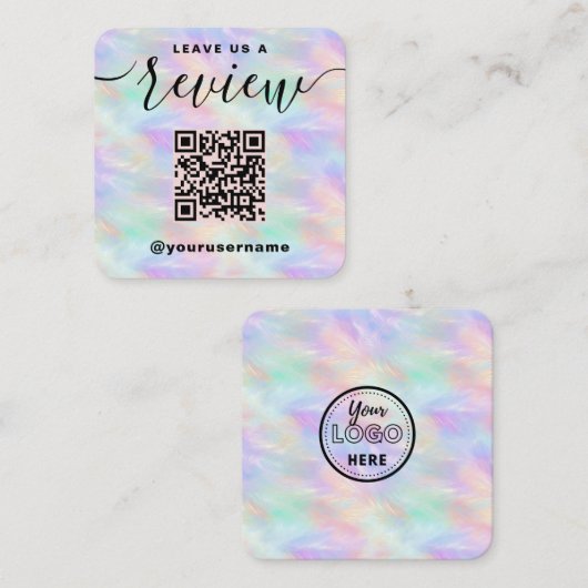 Carte D'accompagnement Laisser-Nous Un Avis QR Code Iridescente Logo Élég (Devant / Derrière)