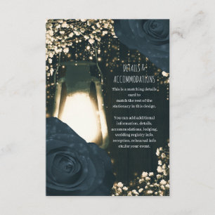 Carte D'accompagnement Lanterne Rustique Glow Bleu Roses Noires Mariage