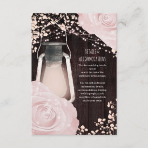 Carte D'accompagnement Lanterne Rustique Lumière Roses Bébé Rose Mariage
