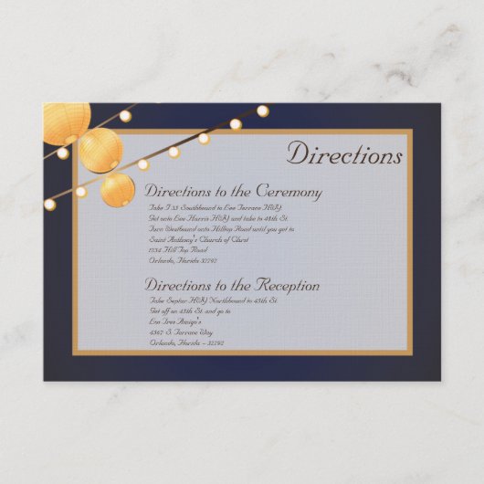 Carte D'accompagnement Lanternes en papier 3x5 Directions sur les cintres (Devant)