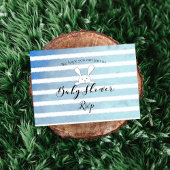 Carte D'accompagnement Lapin blanc Bébé Fête Naissance RSVP rayure bleue