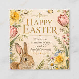 Carte D'accompagnement Lapin de Pâques vintage saluant les fleurs du jard
