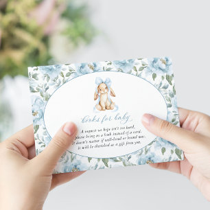 Carte D'accompagnement Lapin Mignon, Nœud Bleu, Fleurs Bleues, Livres Pou