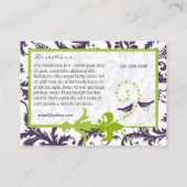 Carte D'accompagnement Lapis vert pomme pourpre Damas et oiseaux pourpres (Dos)