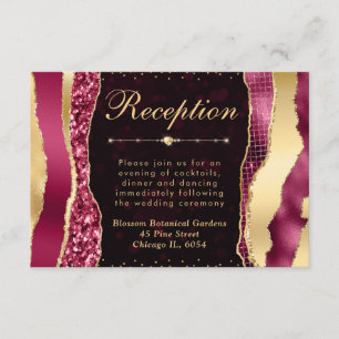 Carte D'accompagnement Larmes de glamour bourgogne et or Bokeh de mariage