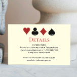 Carte D'accompagnement Las Vegas Casino Black Cream Détails sur le Mariag<br><div class="desc">Éblouissez vos invités en leur envoyant ces fabuleux black,  crémeux off-white,  et rouge poker de jouer carte costume détails carte d'enceinte avec leur invitation. Ils auront l'information dont ils ont besoin pour réserver leur voyage et attendent avec impatience ce mariage incontournable !</div>