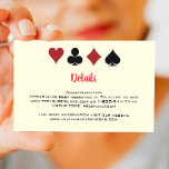 Carte D'accompagnement Las Vegas Casino Black Off-White Détails sur le Ma<br><div class="desc">Éblouissez vos invités en leur envoyant ces fabuleuses cartes de jeu noir,  crème blanc et rouge poker costumes de détails carte de boîtier avec leur invitation. Ils auront l'information dont ils ont besoin pour réserver leur voyage et attendent avec impatience ce mariage incontournable !</div>