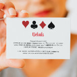 Carte D'accompagnement Las Vegas Casino Card Convient au Mariage Détails<br><div class="desc">Éblouissez vos invités en leur envoyant ces fabuleuses cartes de jeu de poker noir,  blanc et rouge costumes de détails carte de boîtier avec leur invitation. Ils auront l'information dont ils ont besoin pour réserver leur voyage et attendent avec impatience ce mariage incontournable !</div>