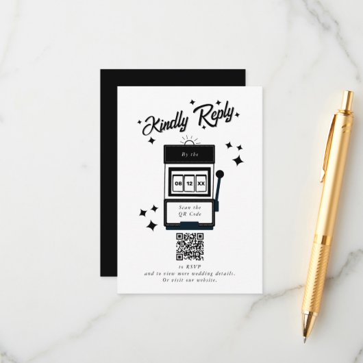 Carte D'accompagnement Las Vegas Casino Destination Mariage Noir Blanc (Devant/Arrière en situation)