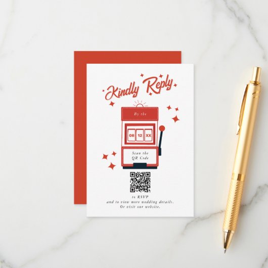 Carte D'accompagnement Las Vegas Casino Destination Mariage Rouge (Devant/Arrière en situation)