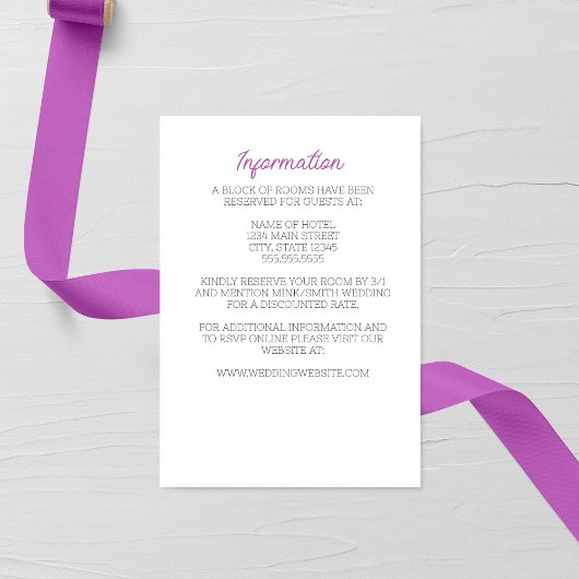 Carte D'accompagnement Lathyrus violet minimaliste Mariage