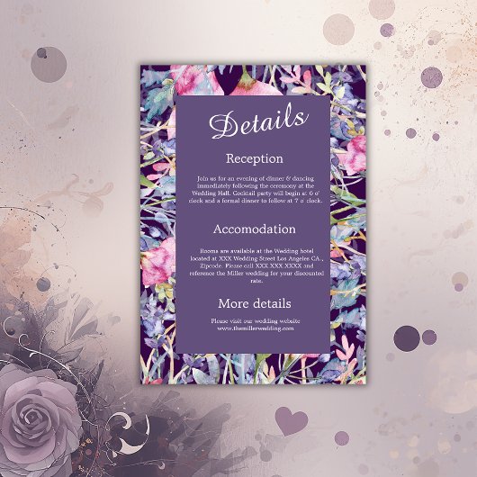 Carte D'accompagnement lavande aquarelle fleur sauvage verdure feuillage