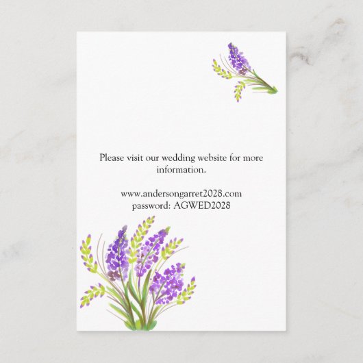 Carte D'accompagnement Lavande d'aquarelle et fleurs vertes (Dos)