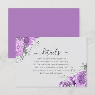 Carte D'accompagnement Lavande Purple & Silver Floral Détails du Mariage
