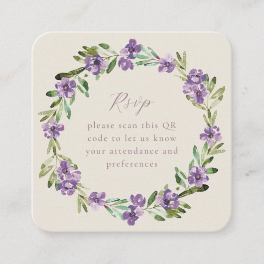 Carte D'accompagnement Lavande Purple Wreath Botanique QR Code RSVP (Devant)