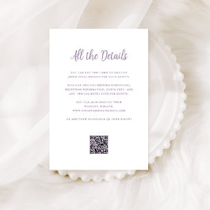 Carte D'accompagnement Lavande Royale et Blanc Code QR des détails du m