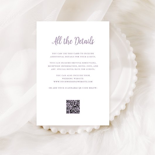 Carte D'accompagnement Lavande Royale et Blanc | Code QR des détails du m